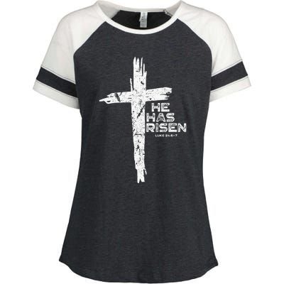 Happy Easter Jesus He Has Risen Religious Christian Enza Ladies Jersey Colorblock Tee