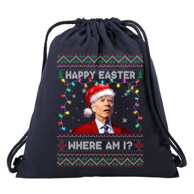 Happy Easter Joe Biden Confused Christmas Ugly Sweater Xmas Great Gift Drawstring Bag