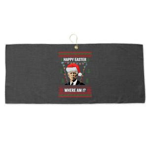 Happy Easter Joe Biden Xmas Lights Ugly Christmas Sweater Gift Large Microfiber Waffle Golf Towel