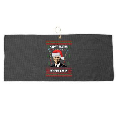 Happy Easter Joe Biden Xmas Lights Ugly Christmas Sweater Gift Large Microfiber Waffle Golf Towel