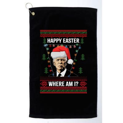 Happy Easter Joe Biden Xmas Lights Ugly Christmas Sweater Gift Platinum Collection Golf Towel