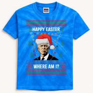 Happy Easter Joe Biden Xmas Lights Ugly Christmas Sweater Gift Kids Tie-Dye T-Shirt