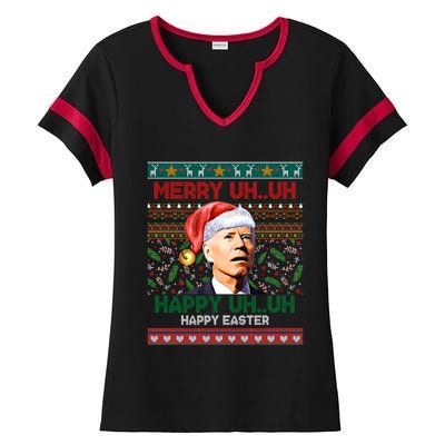 Happy Easter Joe Biden Merry Uh Uh Ugly Christmas Gift Ladies Halftime Notch Neck Tee