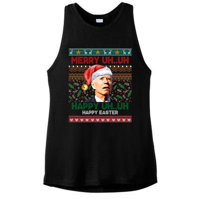 Happy Easter Joe Biden Merry Uh Uh Ugly Christmas Gift Ladies PosiCharge Tri-Blend Wicking Tank