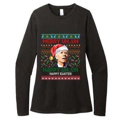 Happy Easter Joe Biden Merry Uh Uh Ugly Christmas Gift Womens CVC Long Sleeve Shirt