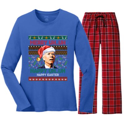 Happy Easter Joe Biden Merry Uh Uh Ugly Christmas Gift Women's Long Sleeve Flannel Pajama Set 