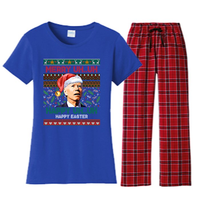 Happy Easter Joe Biden Merry Uh Uh Ugly Christmas Gift Women's Flannel Pajama Set