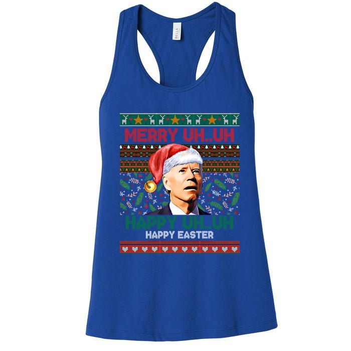 Happy Easter Joe Biden Merry Uh Uh Ugly Christmas Gift Women's Racerback Tank