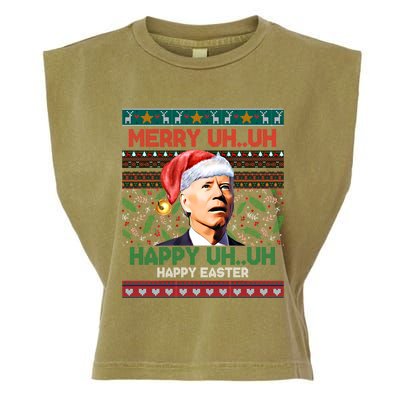 Happy Easter Joe Biden Merry Uh Uh Ugly Christmas Gift Garment-Dyed Women's Muscle Tee