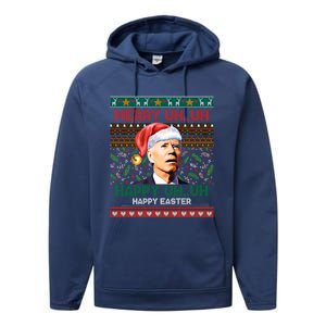 Happy Easter Joe Biden Merry Uh Uh Ugly Christmas Gift Performance Fleece Hoodie