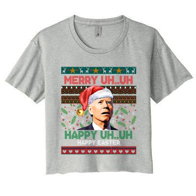 Happy Easter Joe Biden Merry Uh Uh Ugly Christmas Gift Women's Crop Top Tee