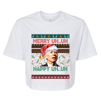 Happy Easter Joe Biden Merry Uh Uh Ugly Christmas Gift Bella+Canvas Jersey Crop Tee