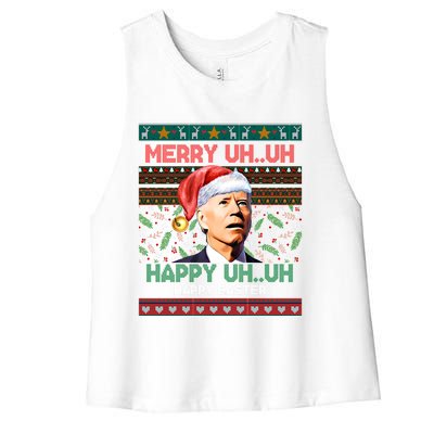 Happy Easter Joe Biden Merry Uh Uh Ugly Christmas Gift Women's Racerback Cropped Tank