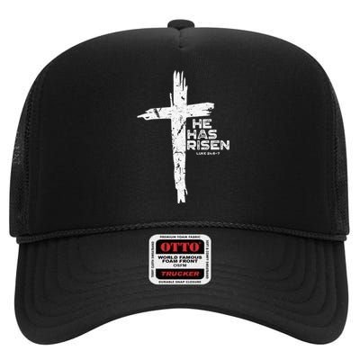 Happy Easter Jesus He Has Risen Religious Christian High Crown Mesh Back Trucker Hat