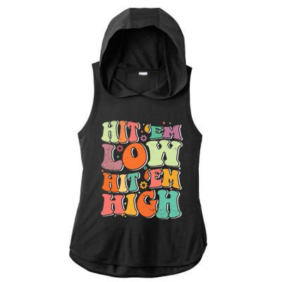 Hit 'Em Low Hit 'Em High Groovy Road to Victory Football Ladies PosiCharge Tri-Blend Wicking Draft Hoodie Tank