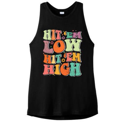 Hit 'Em Low Hit 'Em High Groovy Road to Victory Football Ladies PosiCharge Tri-Blend Wicking Tank