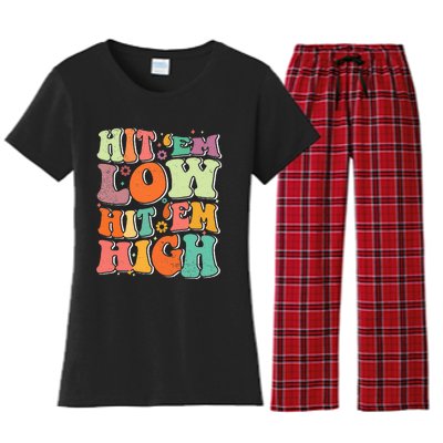 Hit 'Em Low Hit 'Em High Groovy Road to Victory Football Women's Flannel Pajama Set