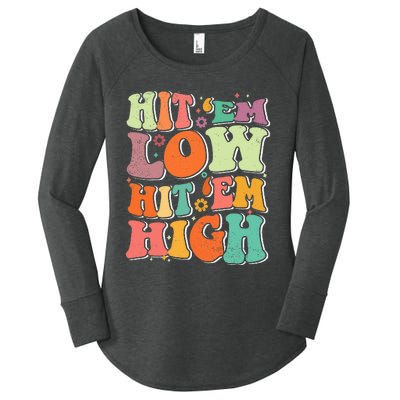 Hit 'Em Low Hit 'Em High Groovy Road to Victory Football Women's Perfect Tri Tunic Long Sleeve Shirt