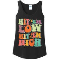 Hit 'Em Low Hit 'Em High Groovy Road to Victory Football Ladies Essential Tank