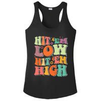 Hit 'Em Low Hit 'Em High Groovy Road to Victory Football Ladies PosiCharge Competitor Racerback Tank