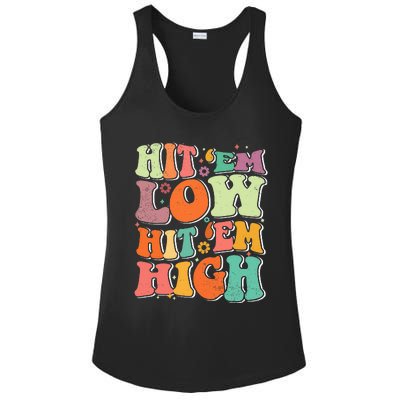 Hit 'Em Low Hit 'Em High Groovy Road to Victory Football Ladies PosiCharge Competitor Racerback Tank