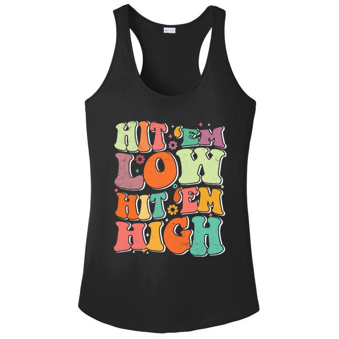 Hit 'Em Low Hit 'Em High Groovy Road to Victory Football Ladies PosiCharge Competitor Racerback Tank