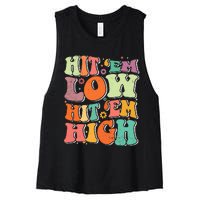 Hit 'Em Low Hit 'Em High Groovy Road to Victory Football Women's Racerback Cropped Tank