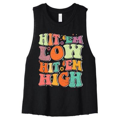 Hit 'Em Low Hit 'Em High Groovy Road to Victory Football Women's Racerback Cropped Tank