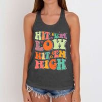 Hit 'Em Low Hit 'Em High Groovy Road to Victory Football Women's Knotted Racerback Tank