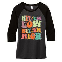 Hit 'Em Low Hit 'Em High Groovy Road to Victory Football Women's Tri-Blend 3/4-Sleeve Raglan Shirt