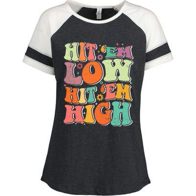 Hit 'Em Low Hit 'Em High Groovy Road to Victory Football Enza Ladies Jersey Colorblock Tee