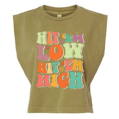 Hit 'Em Low Hit 'Em High Groovy Road to Victory Football Garment-Dyed Women's Muscle Tee