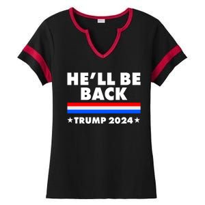 He'll Be Back Trump 2024 Ladies Halftime Notch Neck Tee