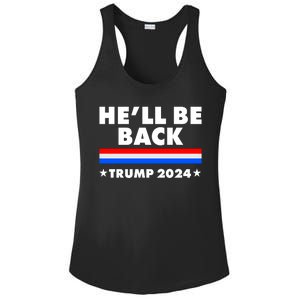 He'll Be Back Trump 2024 Ladies PosiCharge Competitor Racerback Tank