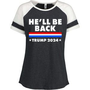 He'll Be Back Trump 2024 Enza Ladies Jersey Colorblock Tee