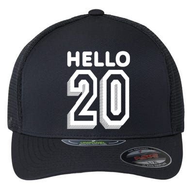 Hello 20 Funny 20th Birthday Flexfit Unipanel Trucker Cap