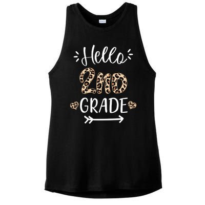 Hello 2nd Grade Cute Leopard Heart Ladies PosiCharge Tri-Blend Wicking Tank