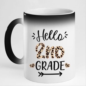 Hello 2nd Grade Cute Leopard Heart 11oz Black Color Changing Mug