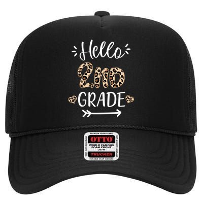 Hello 2nd Grade Cute Leopard Heart High Crown Mesh Back Trucker Hat