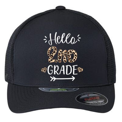 Hello 2nd Grade Cute Leopard Heart Flexfit Unipanel Trucker Cap