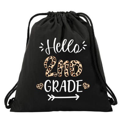Hello 2nd Grade Cute Leopard Heart Drawstring Bag