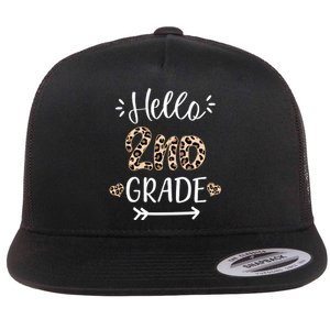 Hello 2nd Grade Cute Leopard Heart Flat Bill Trucker Hat