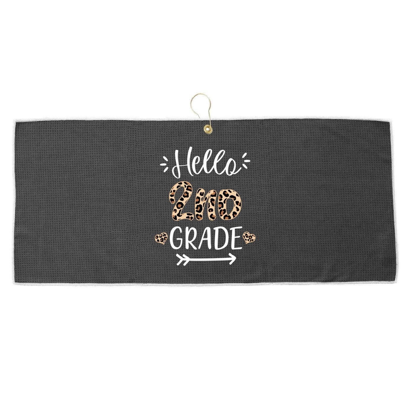 Hello 2nd Grade Cute Leopard Heart Large Microfiber Waffle Golf Towel