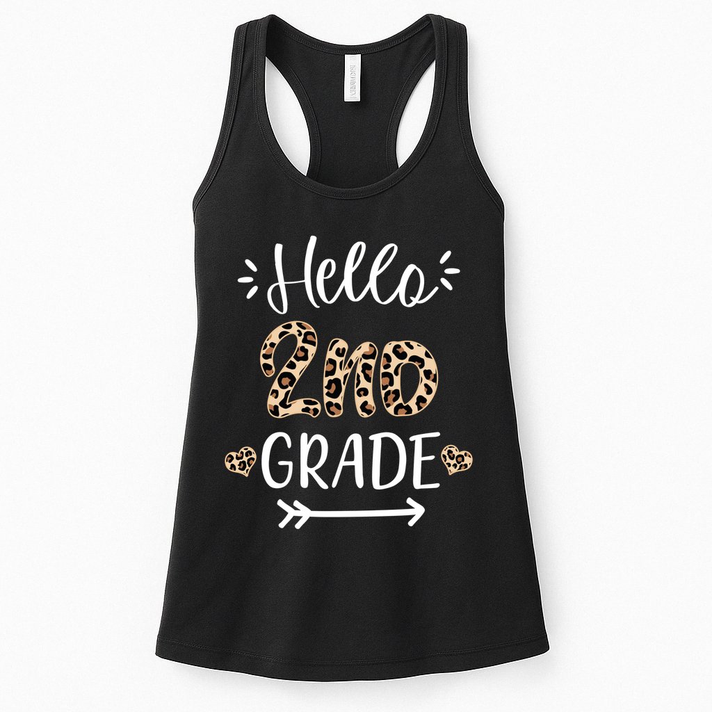 Hello 2nd Grade Cute Leopard Heart Womens Tank Top