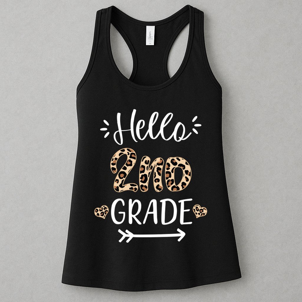 Hello 2nd Grade Cute Leopard Heart Womens Tank Top
