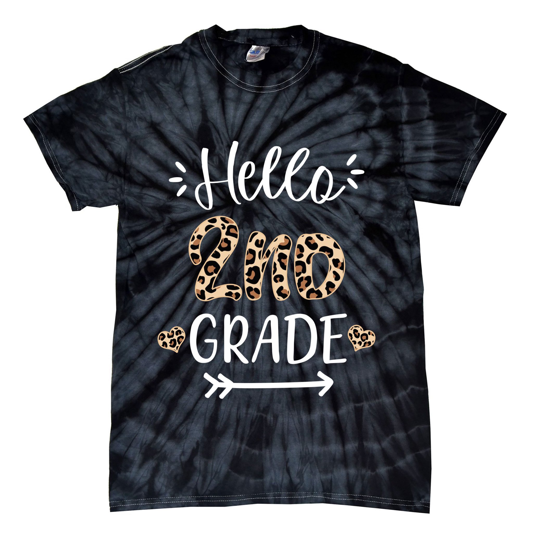 Hello 2nd Grade Cute Leopard Heart Tie-Dye T-Shirt
