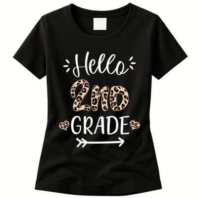 Hello 2nd Grade Cute Leopard Heart Womens T-Shirt