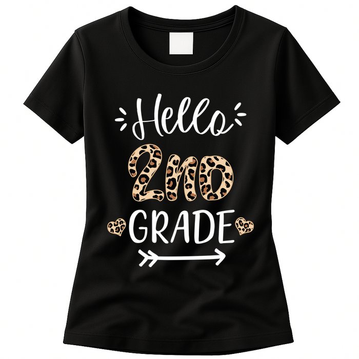 Hello 2nd Grade Cute Leopard Heart Womens T-Shirt