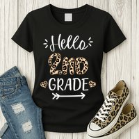Hello 2nd Grade Cute Leopard Heart Womens T-Shirt