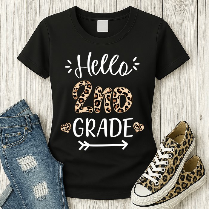 Hello 2nd Grade Cute Leopard Heart Womens T-Shirt